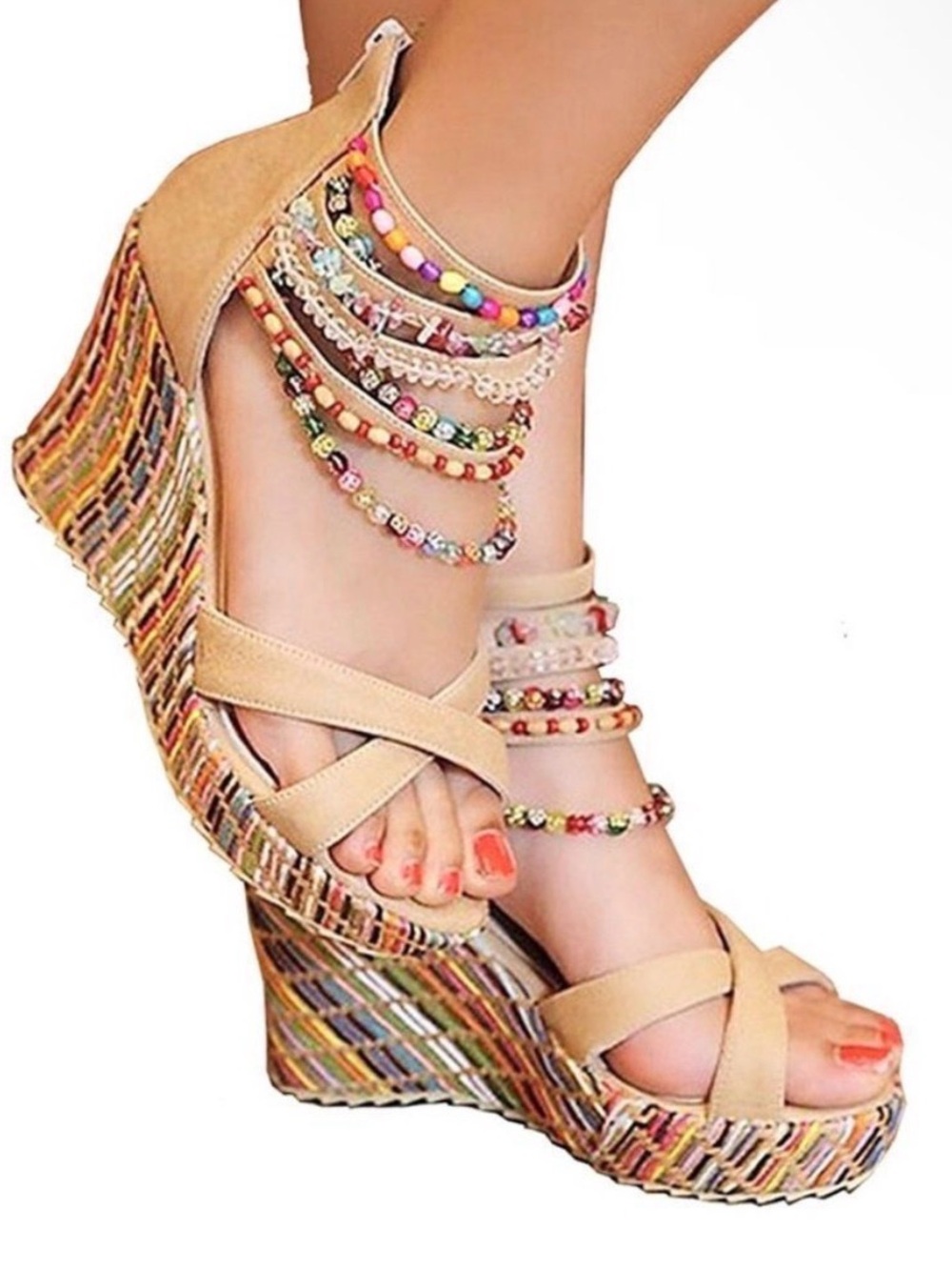 Getmorebeauty Beaded Boho Platform Wedge Sandals EU 40 US 9.5